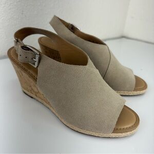Franco Sarto Julien Sandal 9.5 Cork Wedge Slingback Taupe Suede Espadrilles